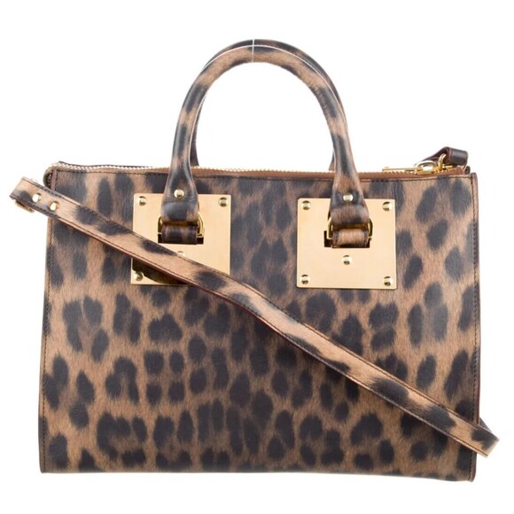 Designer Sophia Hulme Leopard Print Multi Color Leather Med Size Tote Bag - Picture 7 of 15